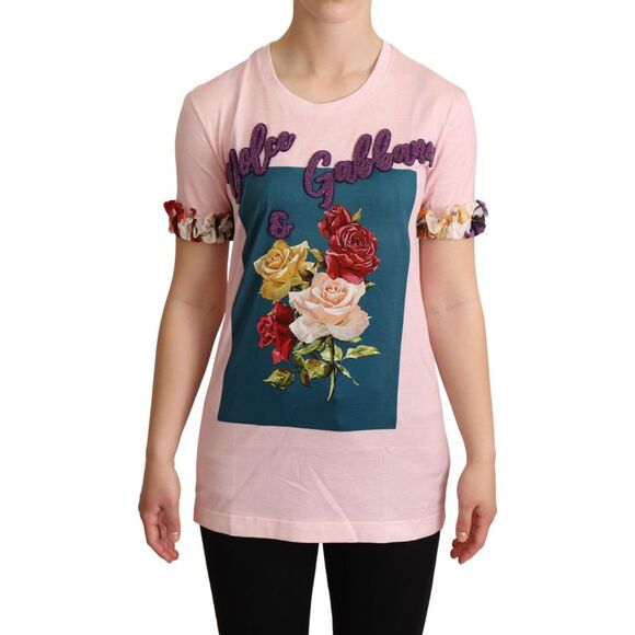 Dolce & Gabbana Dolce Gabbana Rose Print TShirt Women Pink Tops & T-Shirts - Picture 1 of 4